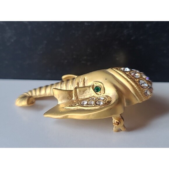 Ornate Rhinestone Elephant Head Shaped Brooch Vintage Costume Jewelry - Picture 6 of 10